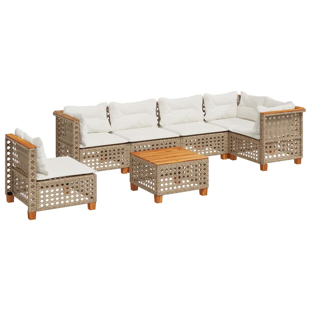 Thumbnail - vidaXL 7-tlg. Garten-Sofagarnitur mit Kissen Beige Poly Rattan