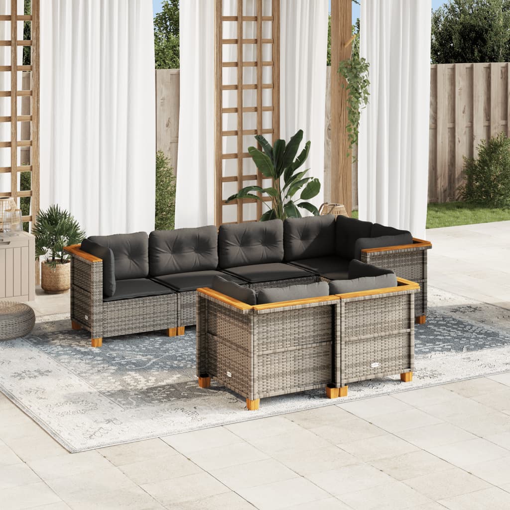 vidaXL 7-tlg. Garten-Sofagarnitur mit Kissen Grau Poly Rattan