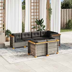 Vrtna sedežna garnitura 7-delna z blazinami siv poli ratan