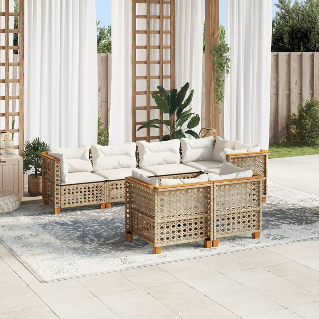 vidaXL 7-tlg. Garten-Sofagarnitur mit Kissen Beige Poly Rattan