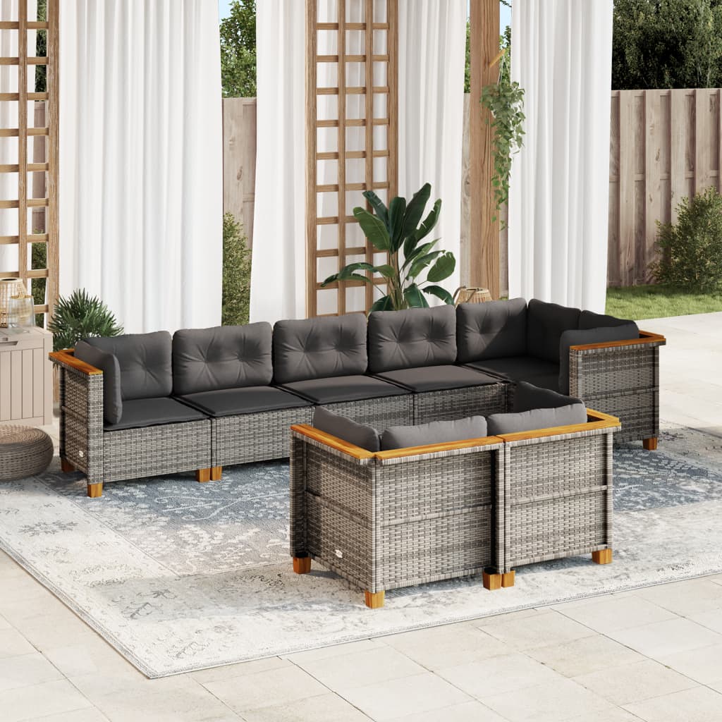 vidaXL 8-tlg. Garten-Sofagarnitur mit Kissen Grau Poly Rattan