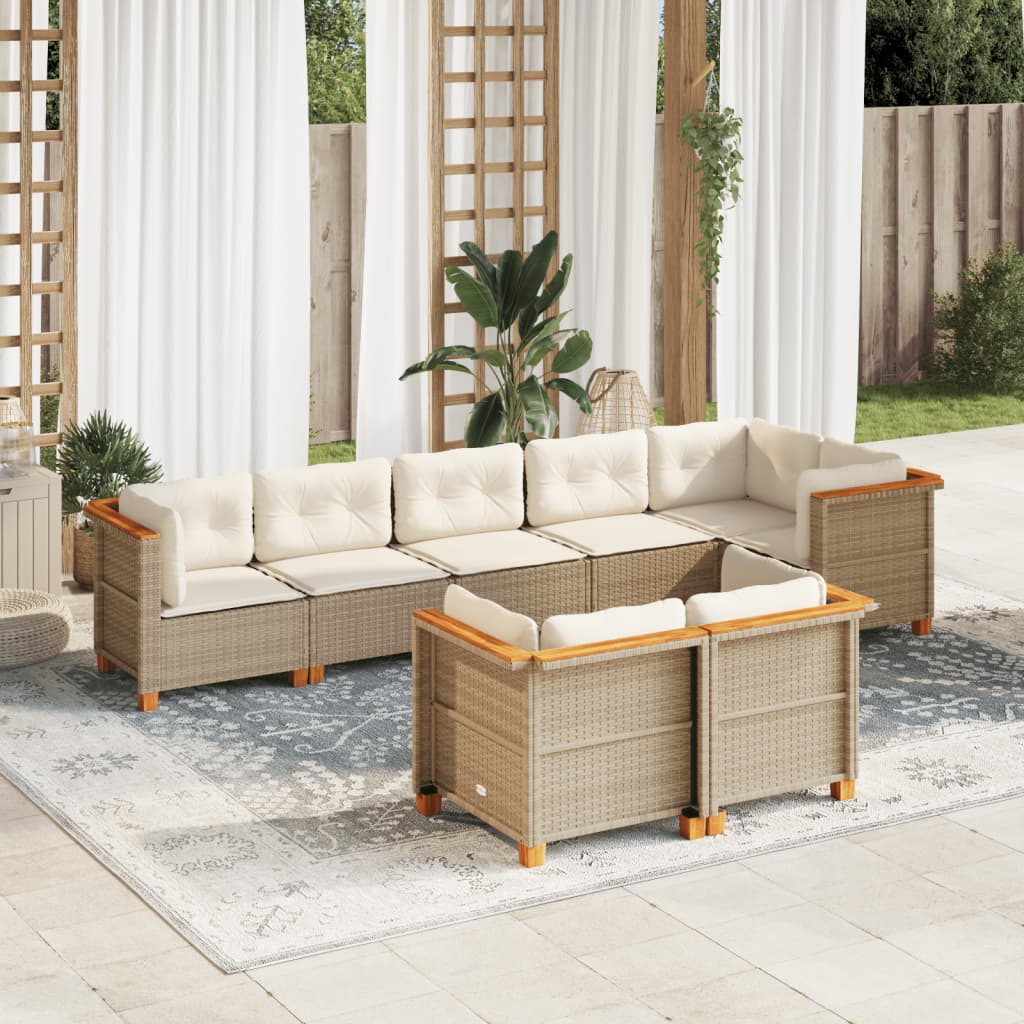 vidaXL 8-tlg. Garten-Sofagarnitur mit Kissen Beige Poly Rattan