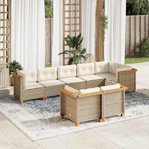 Vrtna sedežna garnitura 8-delna z blazinami bež poli ratan