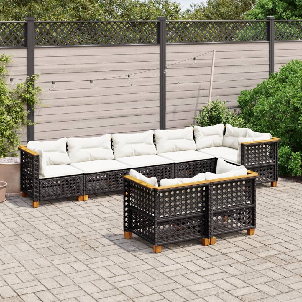 vidaXL 8-tlg. Garten-Sofagarnitur mit Kissen Schwarz Poly Rattan