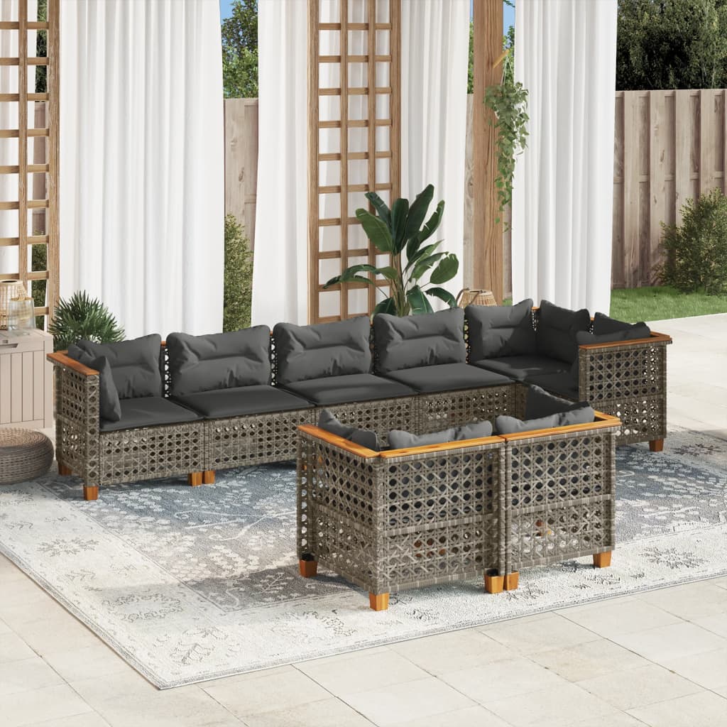 vidaXL 8-tlg. Garten-Sofagarnitur mit Kissen Grau Poly Rattan