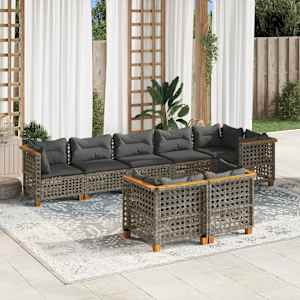 Vrtna sedežna garnitura 8-delna z blazinami siv poli ratan