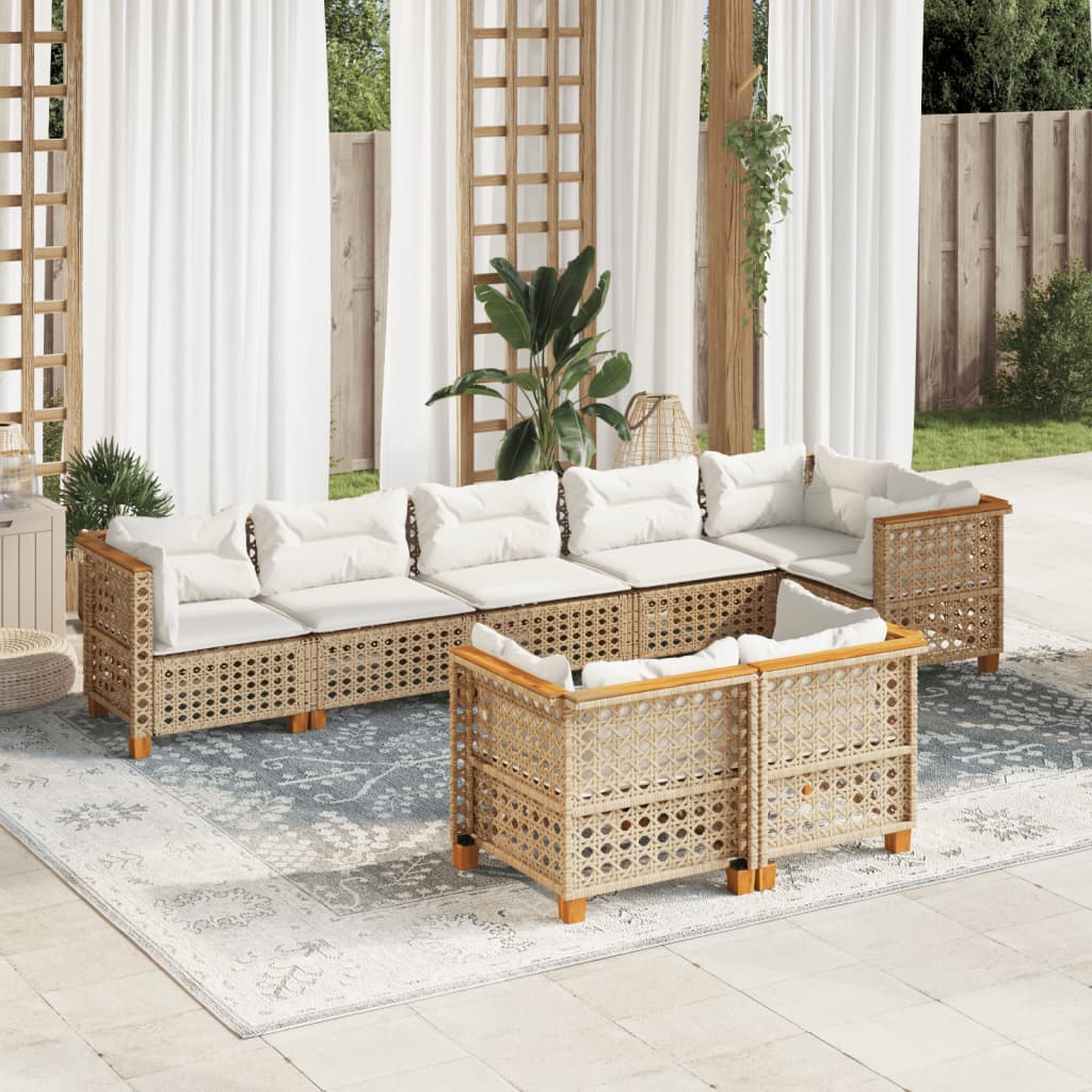 vidaXL 8-tlg. Garten-Sofagarnitur mit Kissen Beige Poly Rattan