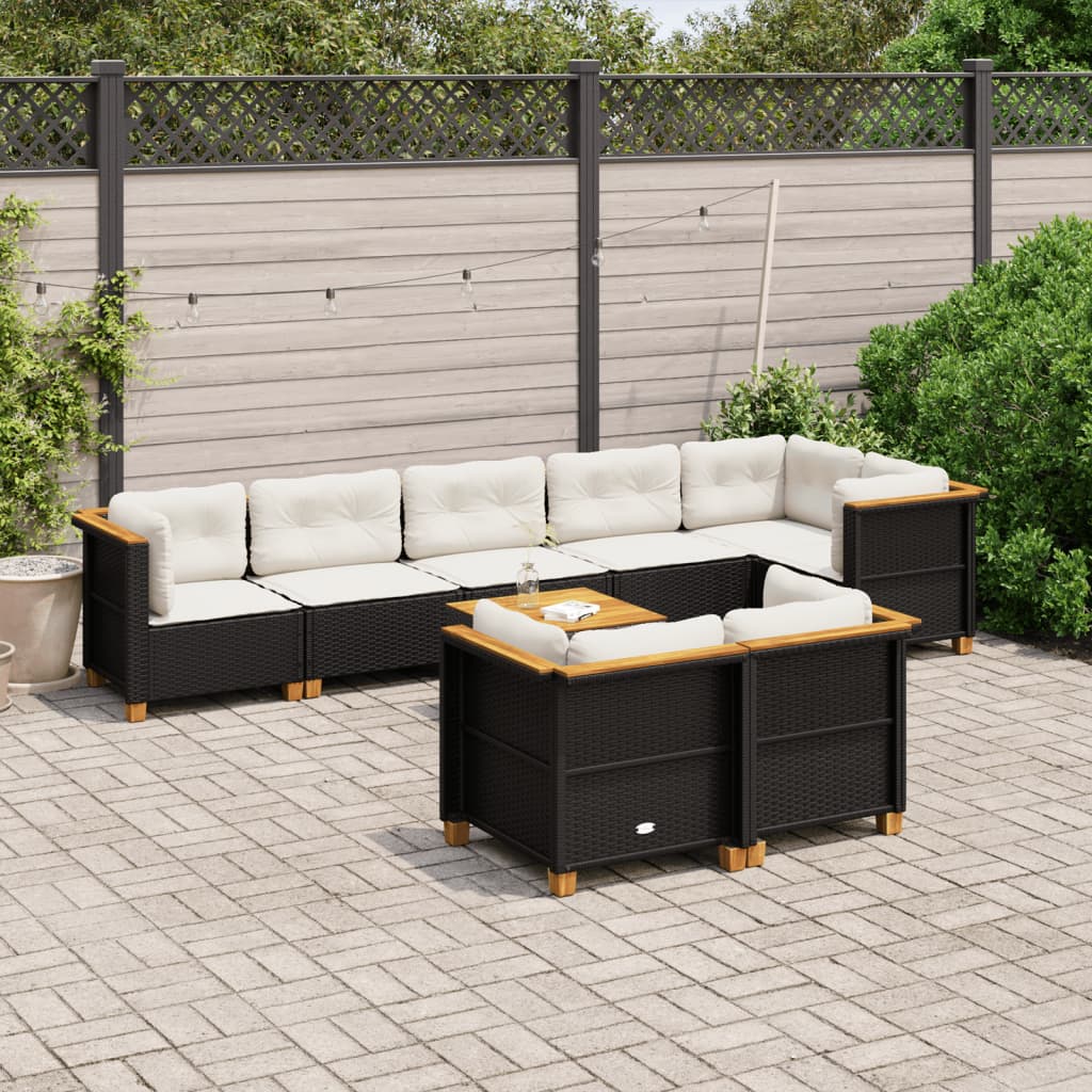 vidaXL 9-tlg. Garten-Sofagarnitur mit Kissen Schwarz Poly Rattan