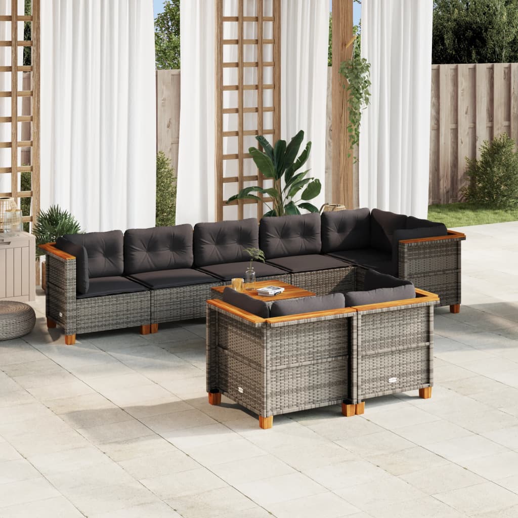 vidaXL 9-tlg. Garten-Sofagarnitur mit Kissen Grau Poly Rattan