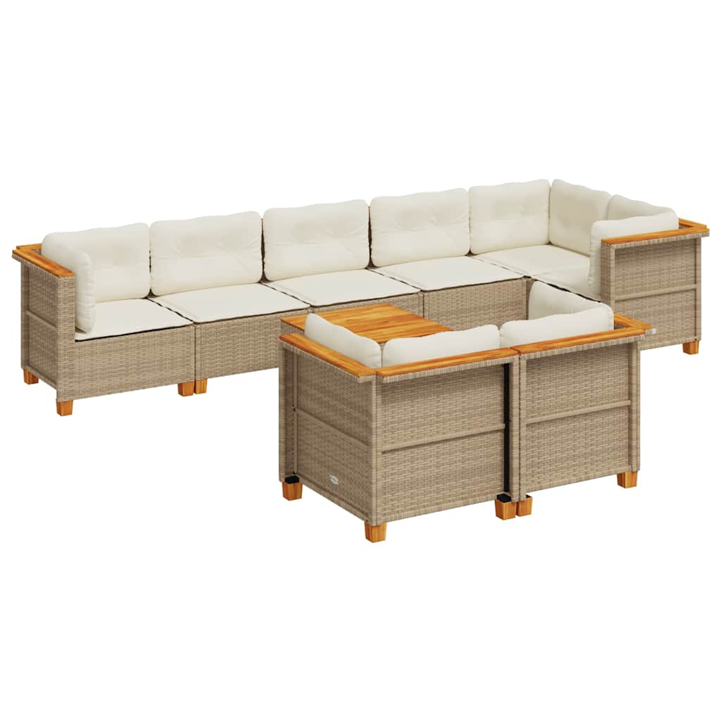 Thumbnail - vidaXL 9-tlg. Garten-Sofagarnitur mit Kissen Beige Poly Rattan