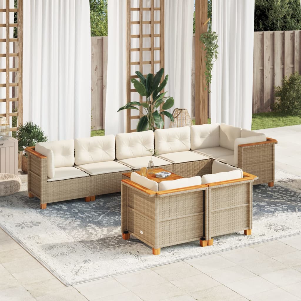 vidaXL 9-tlg. Garten-Sofagarnitur mit Kissen Beige Poly Rattan