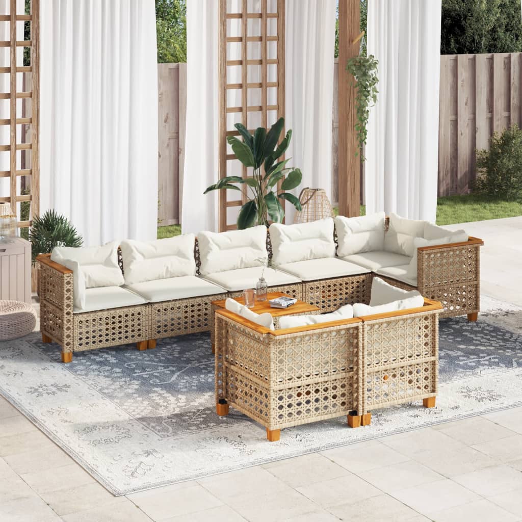 vidaXL 9-tlg. Garten-Sofagarnitur mit Kissen Beige Poly Rattan