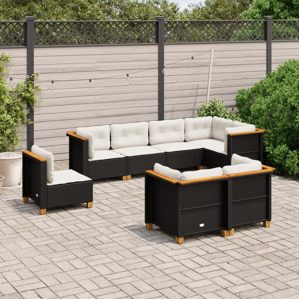 vidaXL 8-tlg. Garten-Sofagarnitur mit Kissen Schwarz Poly Rattan