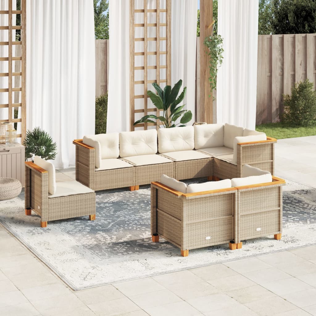 vidaXL 8-tlg. Garten-Sofagarnitur mit Kissen Beige Poly Rattan