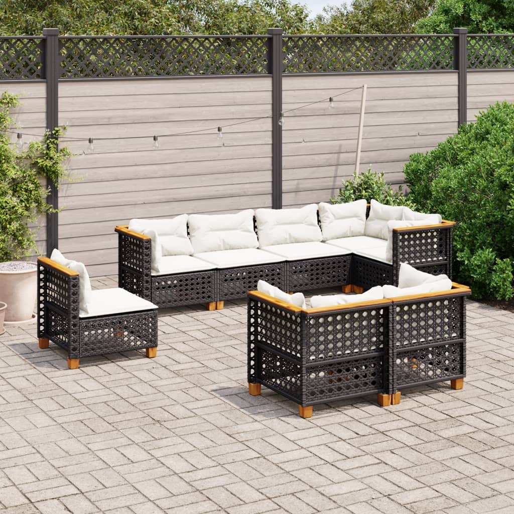 vidaXL Set mobilier de grădină cu perne, 8 piese, negru, poliratan