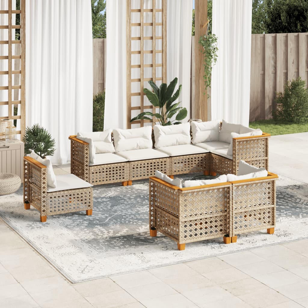 vidaXL 8-tlg. Garten-Sofagarnitur mit Kissen Beige Poly Rattan