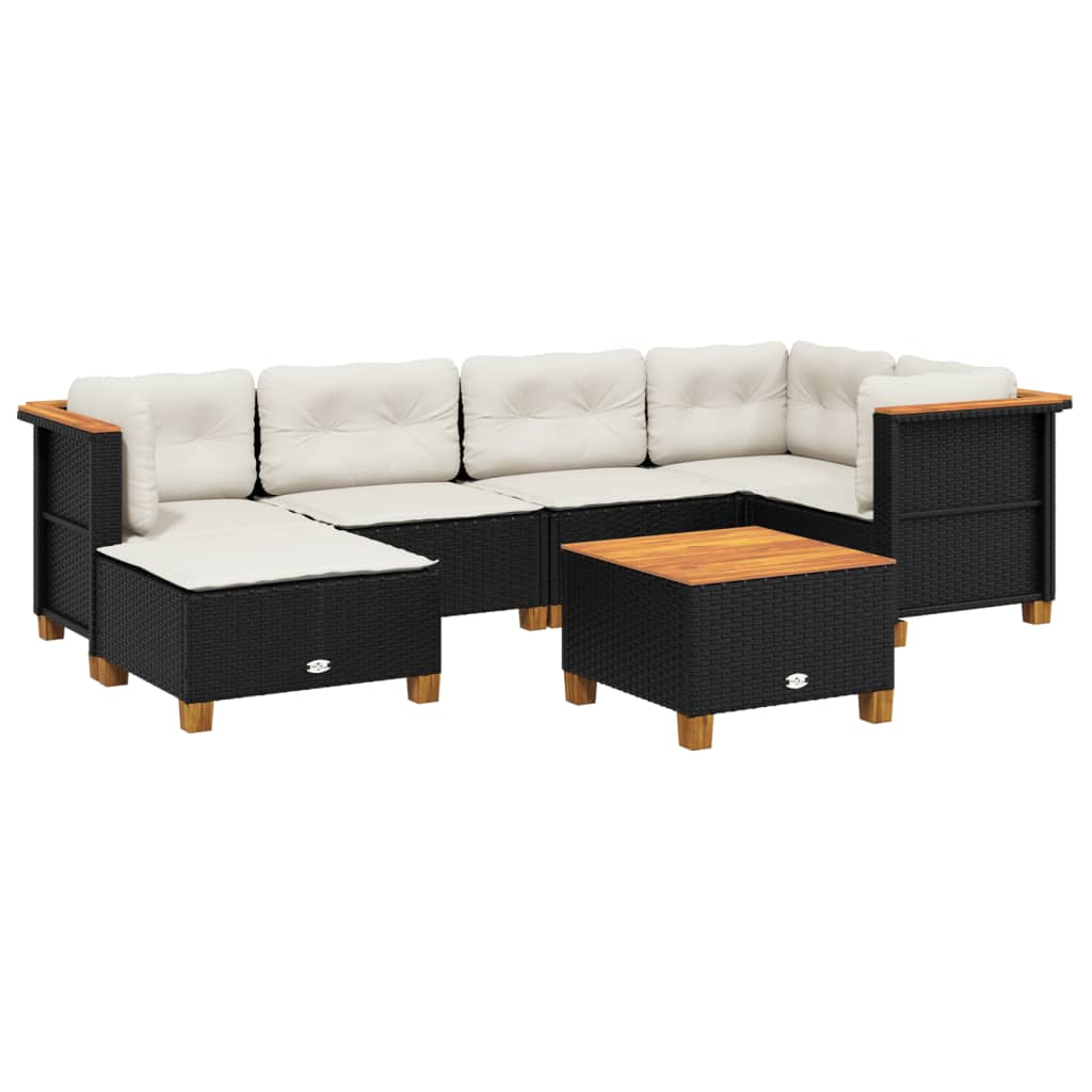 Thumbnail - vidaXL 7-tlg. Garten-Sofagarnitur mit Kissen Schwarz Poly Rattan