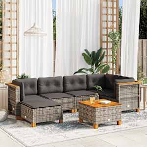 Vrtna sedežna garnitura 7-delna z blazinami siv poli ratan