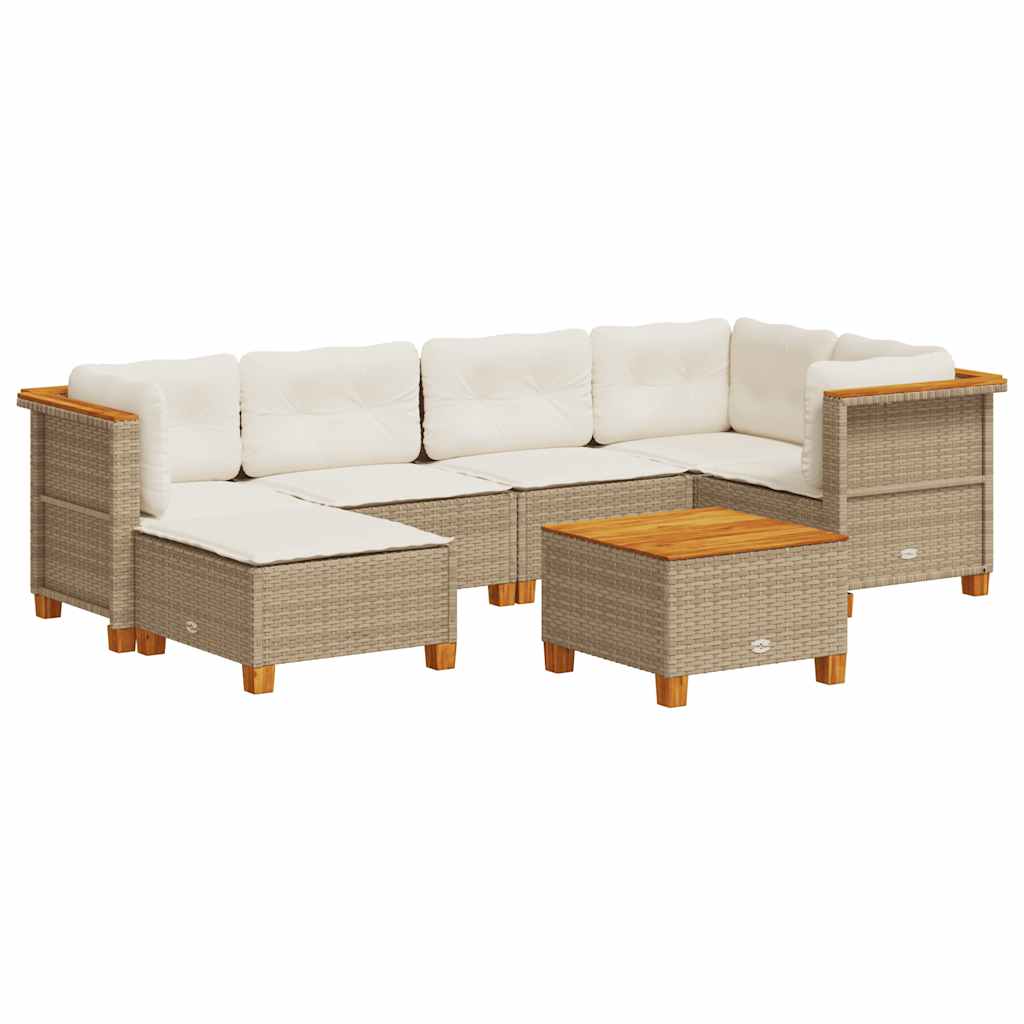 Thumbnail - vidaXL 7-tlg. Garten-Sofagarnitur mit Kissen Beige Poly Rattan