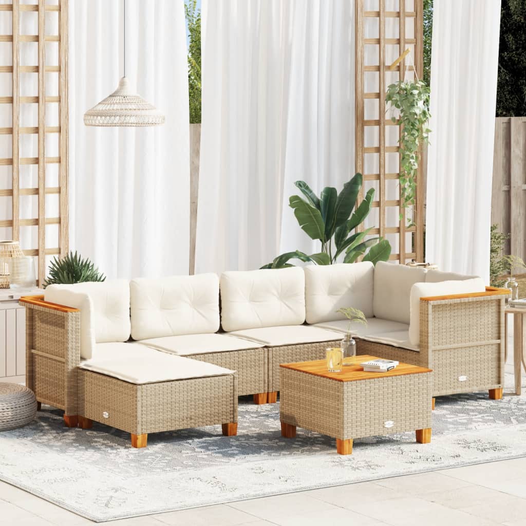 vidaXL 7-tlg. Garten-Sofagarnitur mit Kissen Beige Poly Rattan