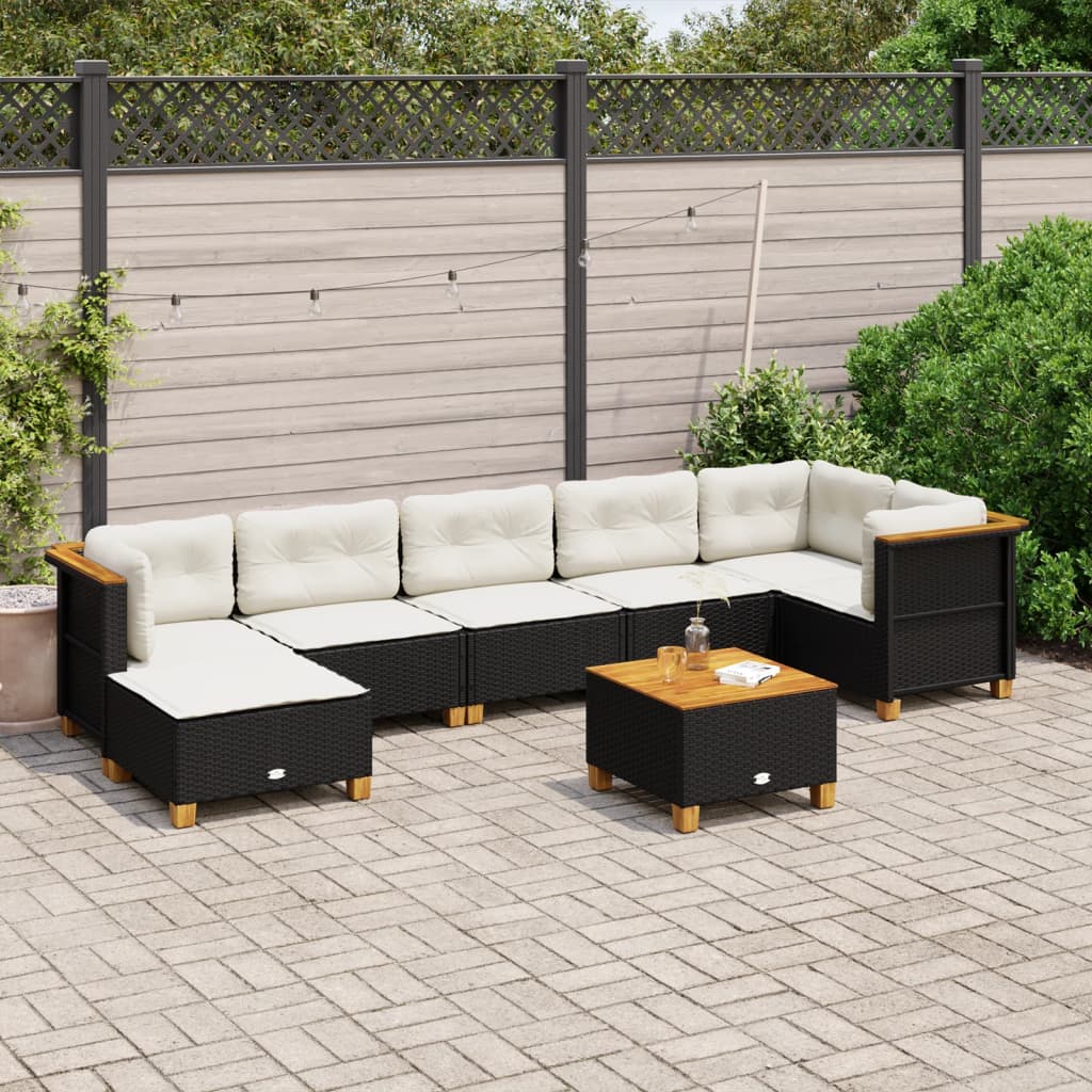 vidaXL 8-tlg. Garten-Sofagarnitur mit Kissen Schwarz Poly Rattan