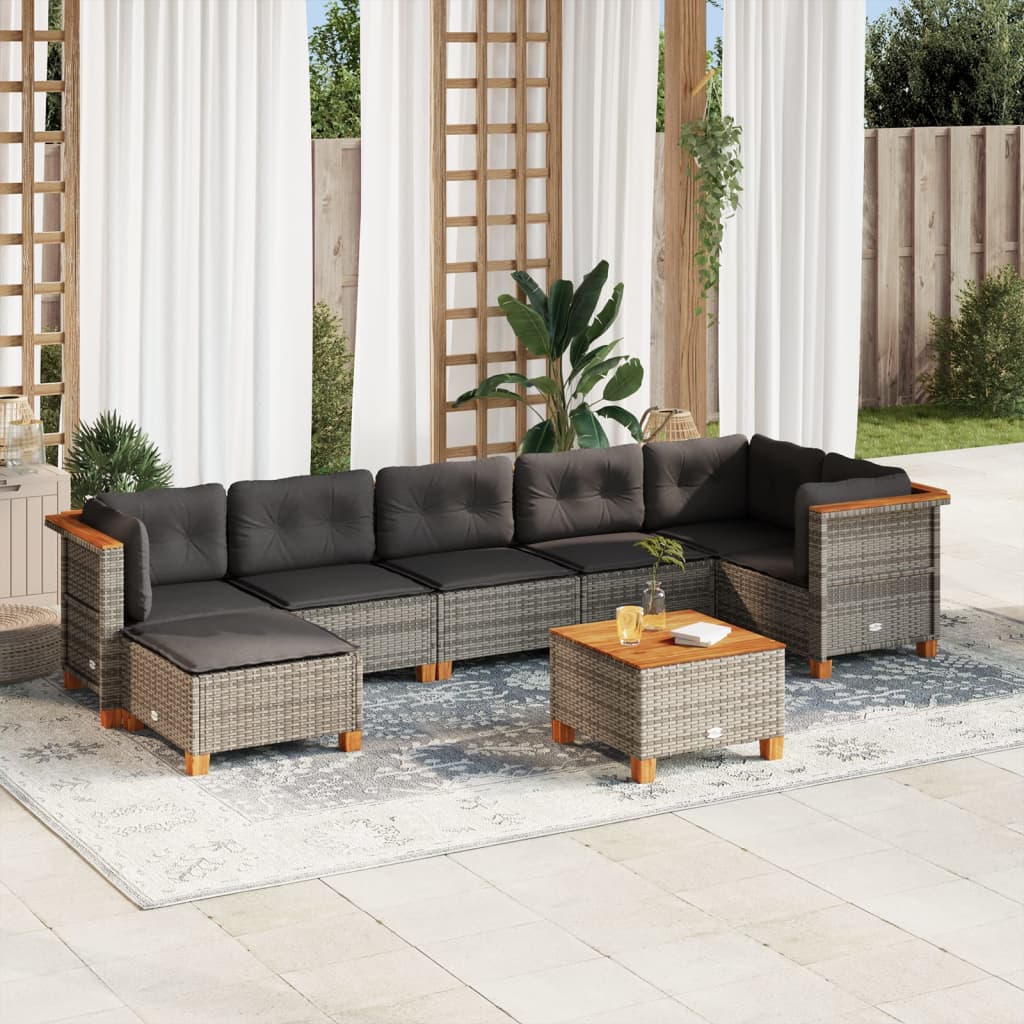 vidaXL 8-tlg. Garten-Sofagarnitur mit Kissen Grau Poly Rattan