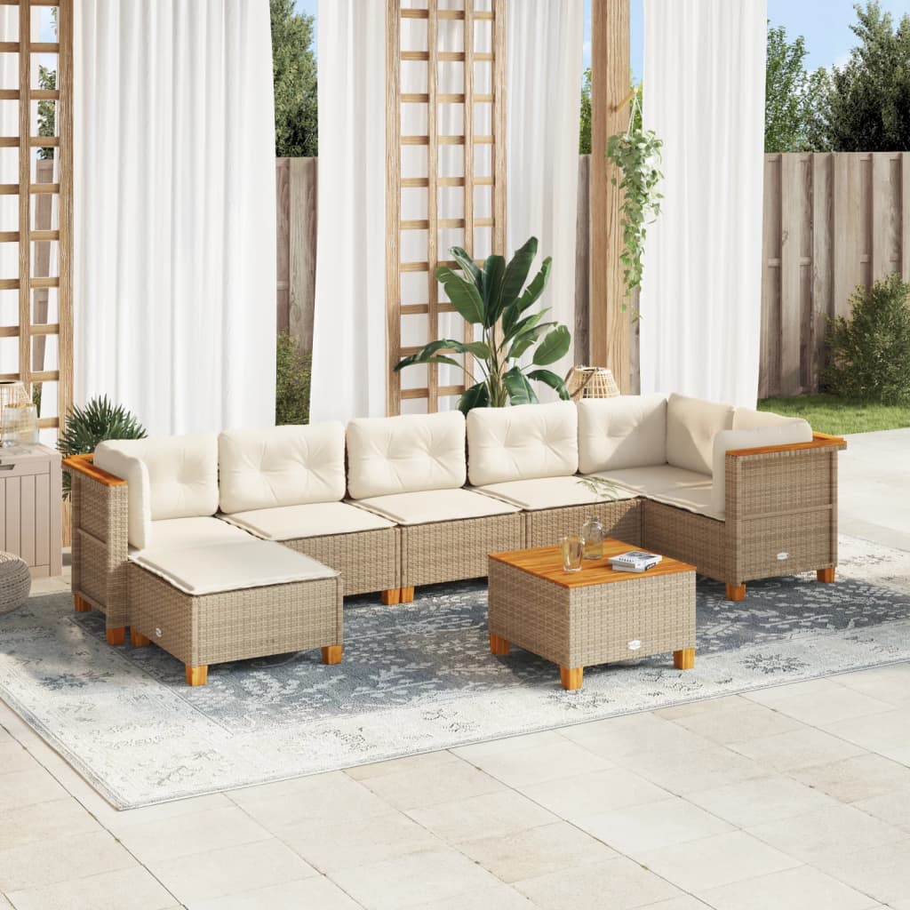 vidaXL 8-tlg. Garten-Sofagarnitur mit Kissen Beige Poly Rattan