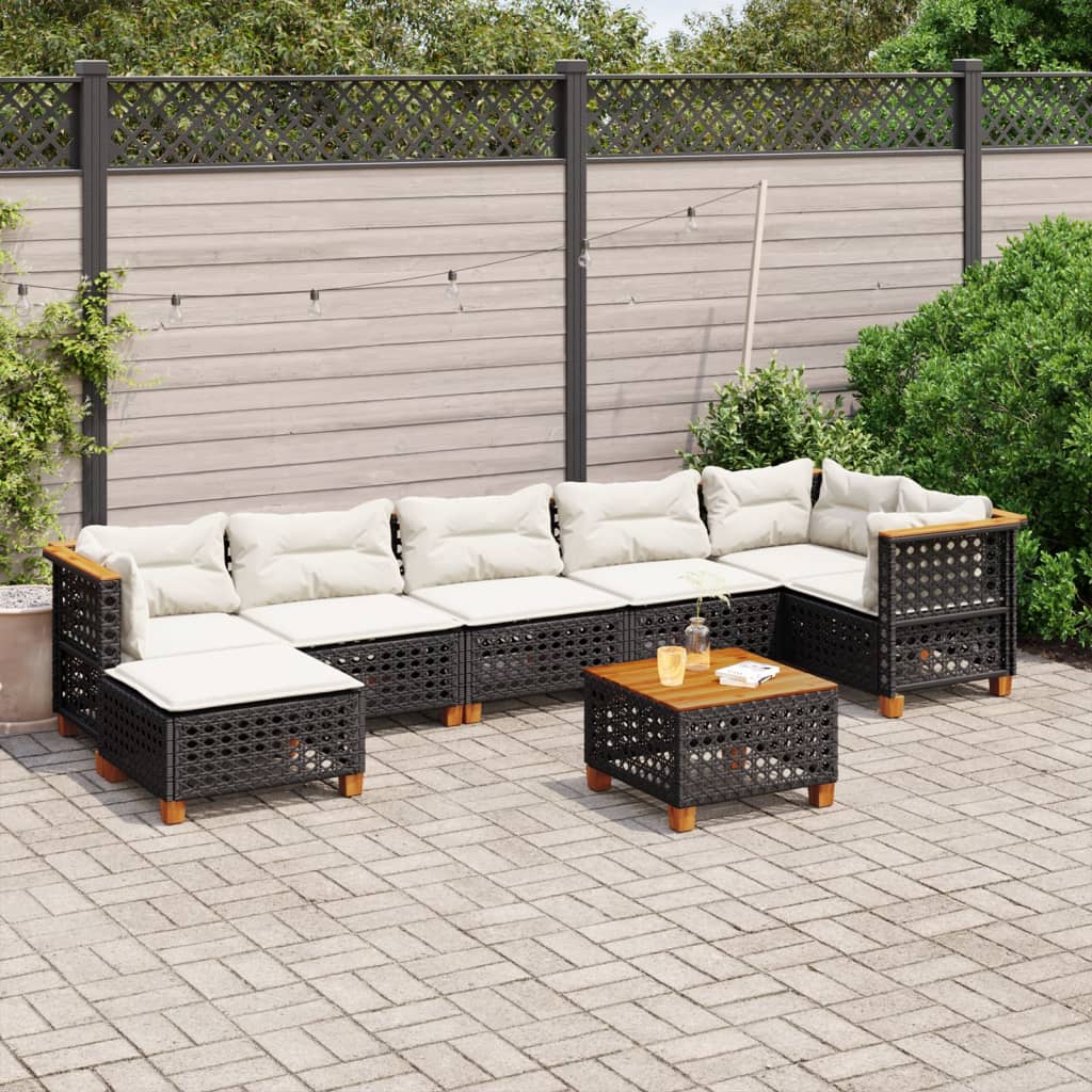 vidaXL 8-tlg. Garten-Sofagarnitur mit Kissen Schwarz Poly Rattan