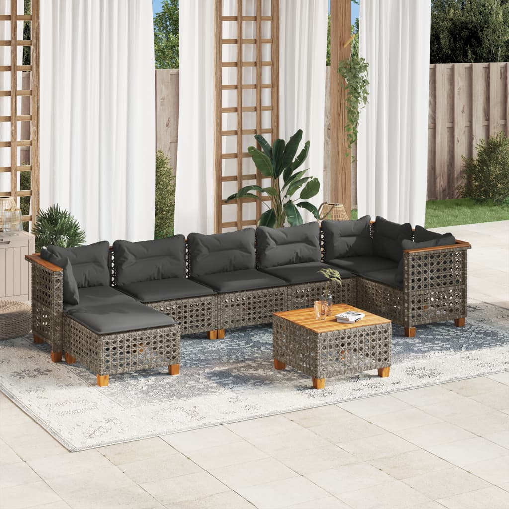 vidaXL 8-tlg. Garten-Sofagarnitur mit Kissen Grau Poly Rattan