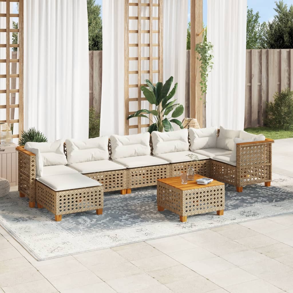 vidaXL 8-tlg. Garten-Sofagarnitur mit Kissen Beige Poly Rattan