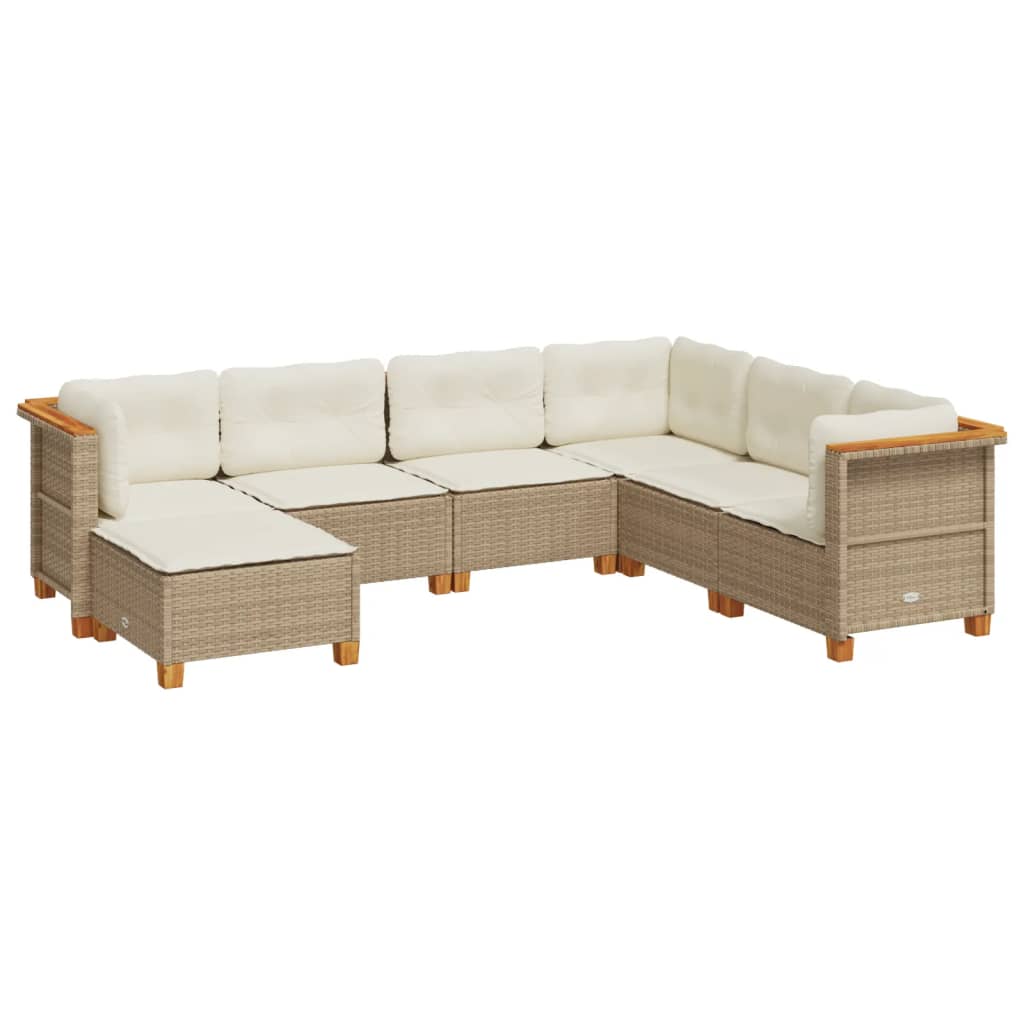 Thumbnail - vidaXL 7-tlg. Garten-Sofagarnitur mit Kissen Beige Poly Rattan