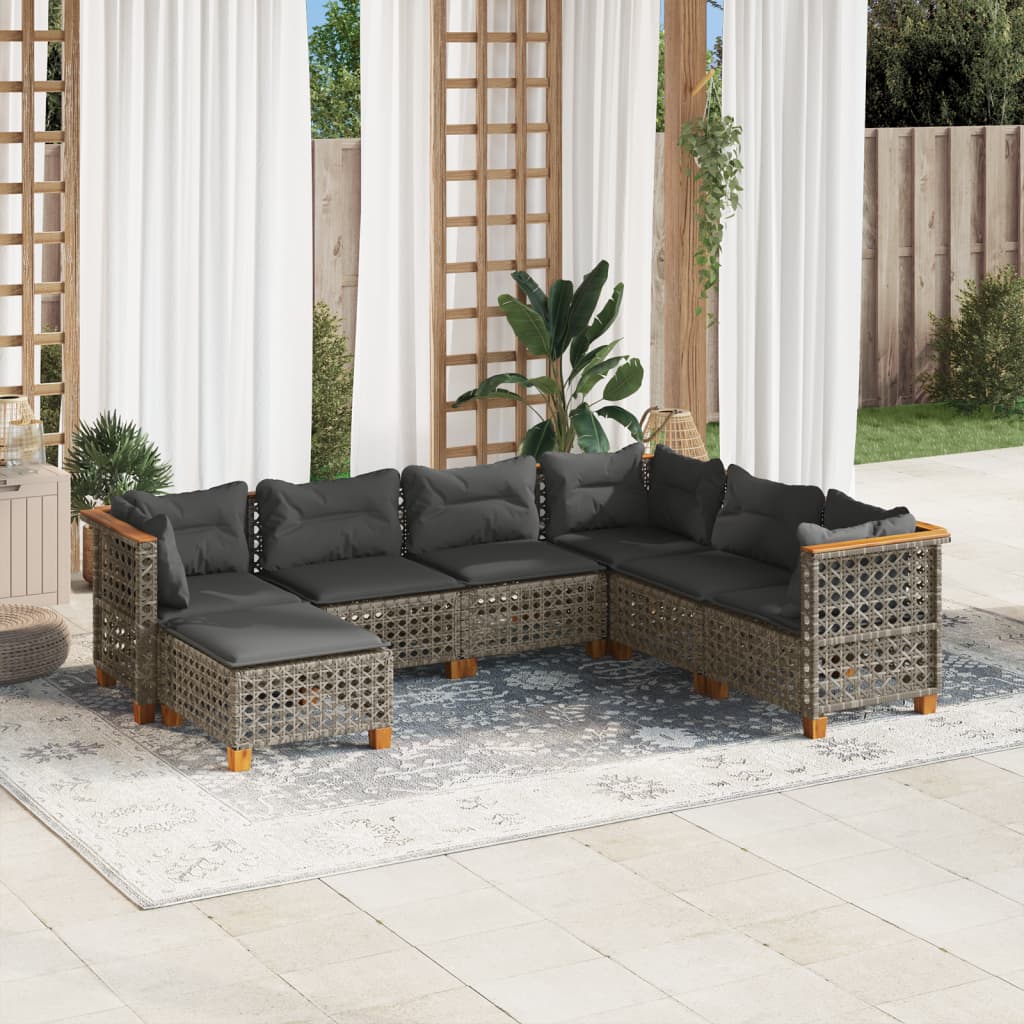 vidaXL 7-tlg. Garten-Sofagarnitur mit Kissen Grau Poly Rattan