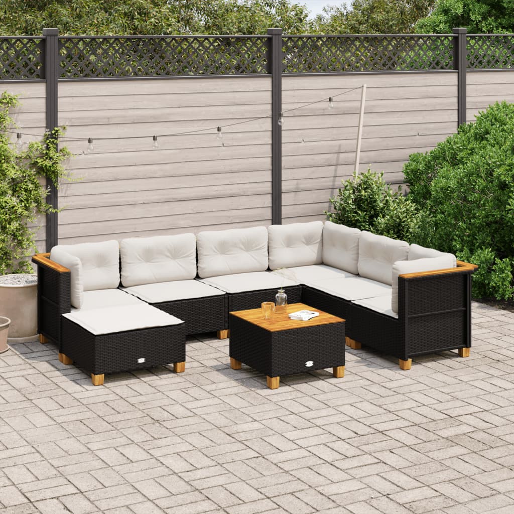 vidaXL 8-tlg. Garten-Sofagarnitur mit Kissen Schwarz Poly Rattan