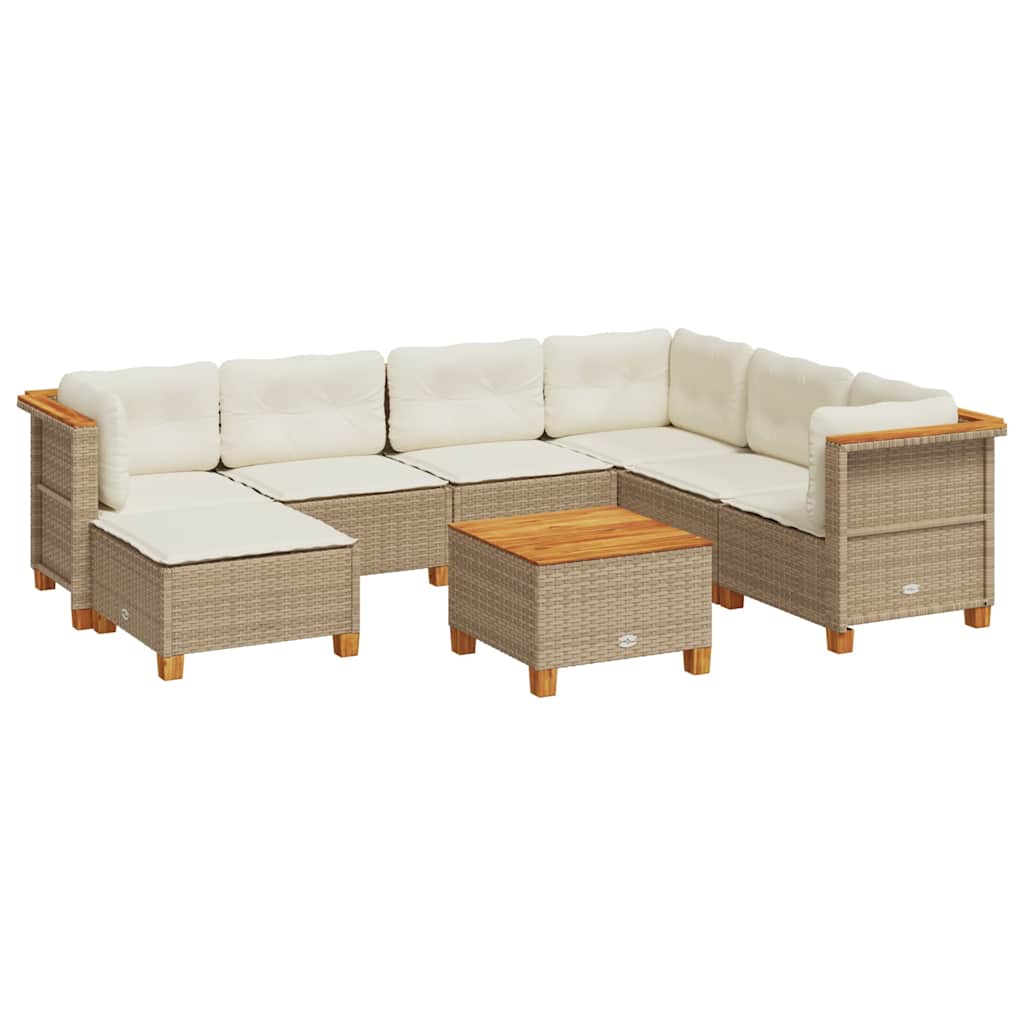 Thumbnail - vidaXL 8-tlg. Garten-Sofagarnitur mit Kissen Beige Poly Rattan