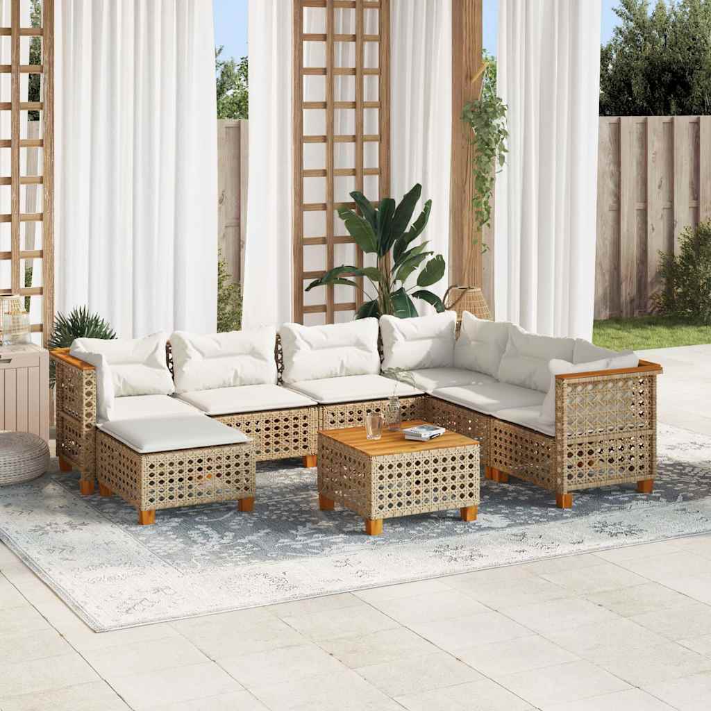 vidaXL Set Divano da Giardino 8 pz con Cuscini Beige in Polyrattan