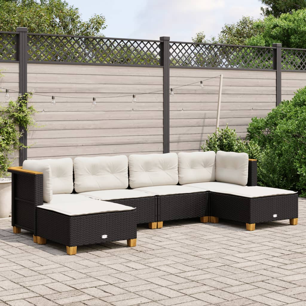 vidaXL 6-tlg. Garten-Sofagarnitur mit Kissen Schwarz Poly Rattan