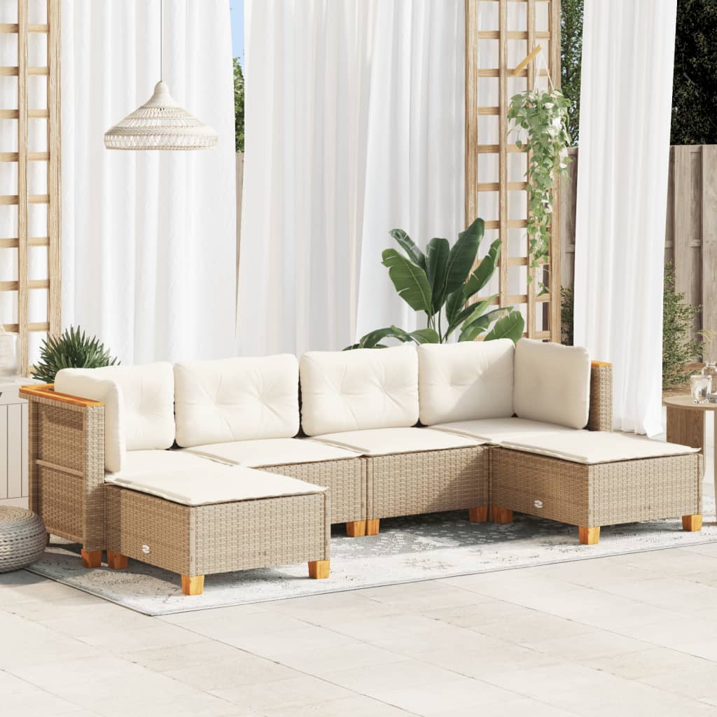 vidaXL 6-tlg. Garten-Sofagarnitur mit Kissen Beige Poly Rattan