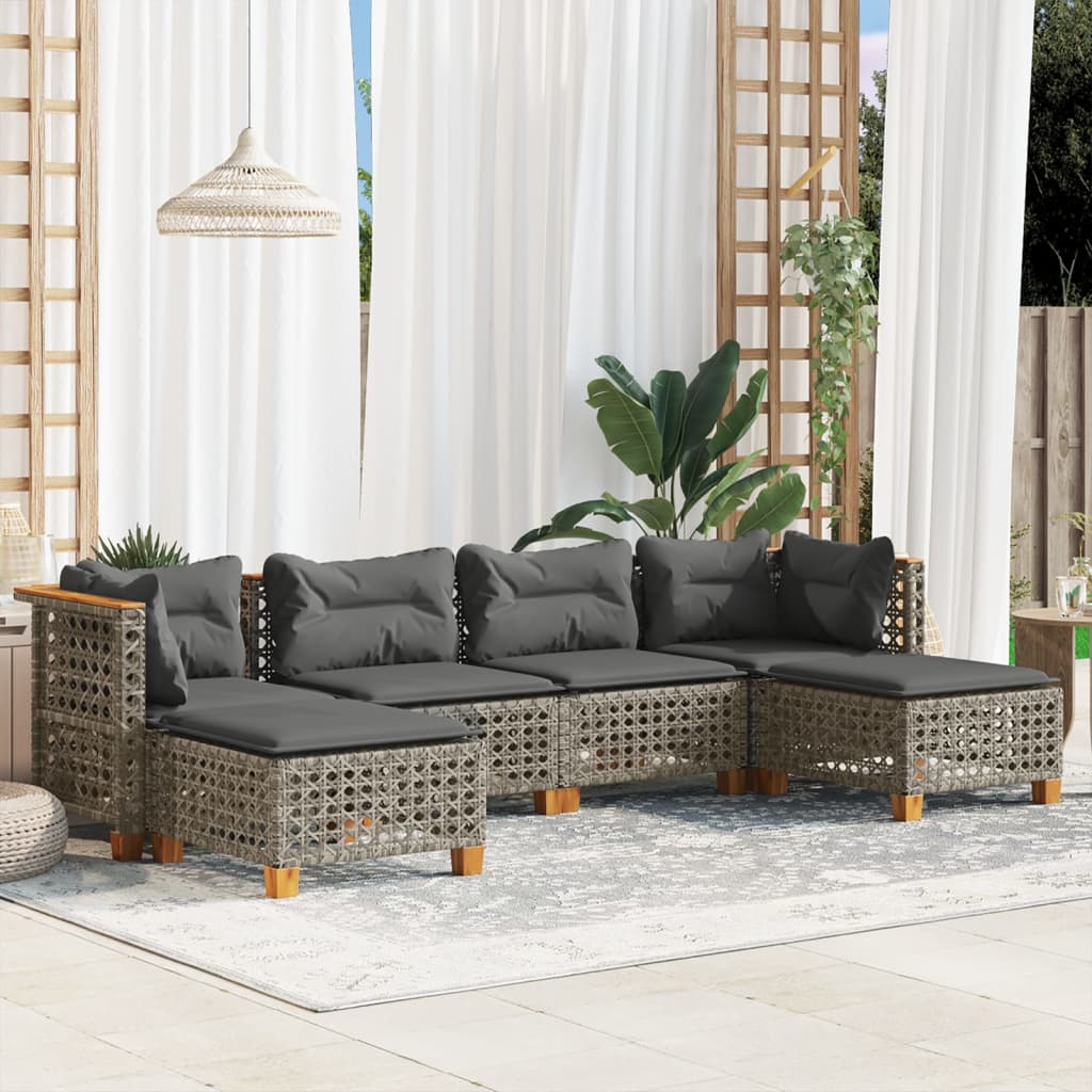 vidaXL 6-tlg. Garten-Sofagarnitur mit Kissen Grau Poly Rattan