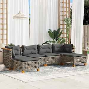 Vrtna sedežna garnitura 6-delna z blazinami siv poli ratan