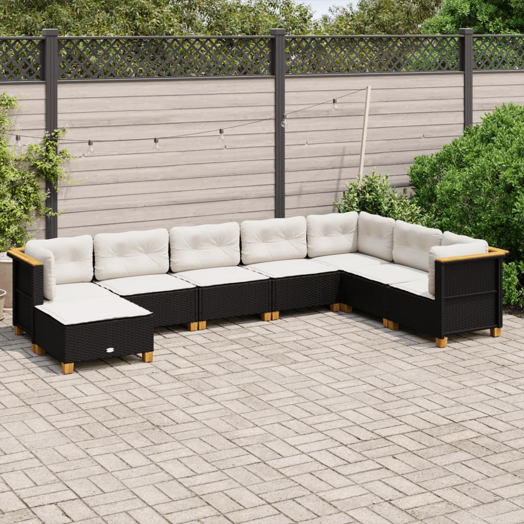 vidaXL 8-tlg. Garten-Sofagarnitur mit Kissen Schwarz Poly Rattan