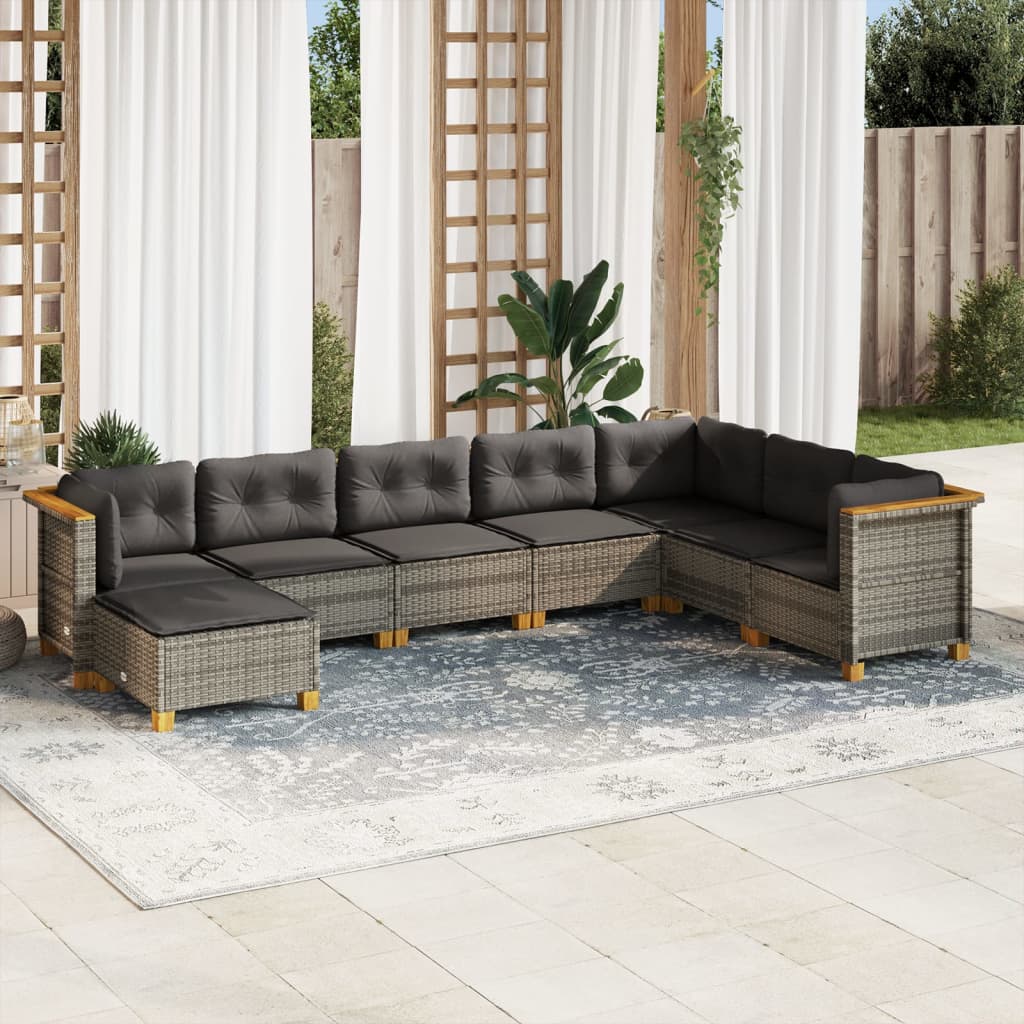 vidaXL 8-tlg. Garten-Sofagarnitur mit Kissen Grau Poly Rattan