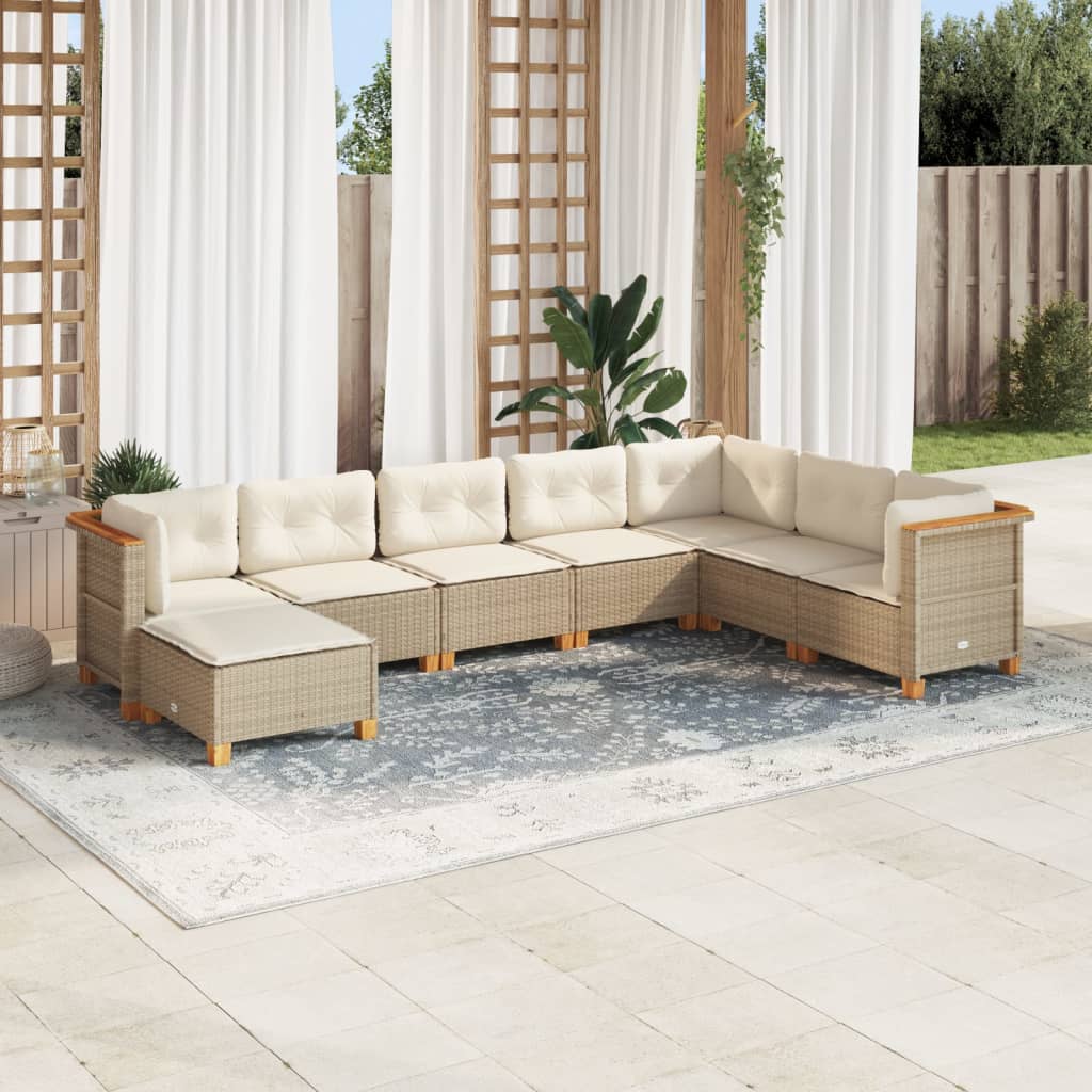 vidaXL 8-tlg. Garten-Sofagarnitur mit Kissen Beige Poly Rattan