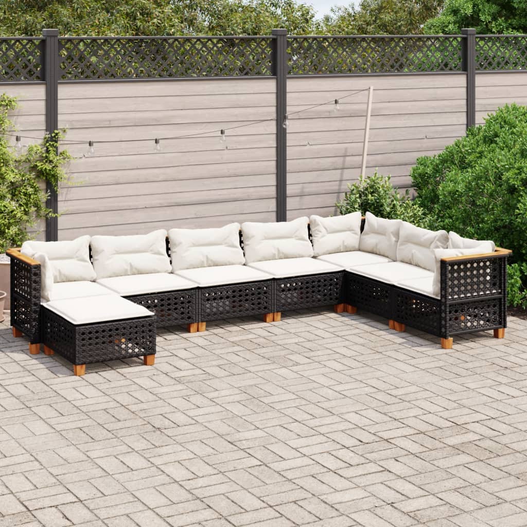 vidaXL 8-tlg. Garten-Sofagarnitur mit Kissen Schwarz Poly Rattan