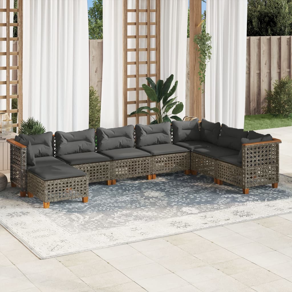 vidaXL 8-tlg. Garten-Sofagarnitur mit Kissen Grau Poly Rattan