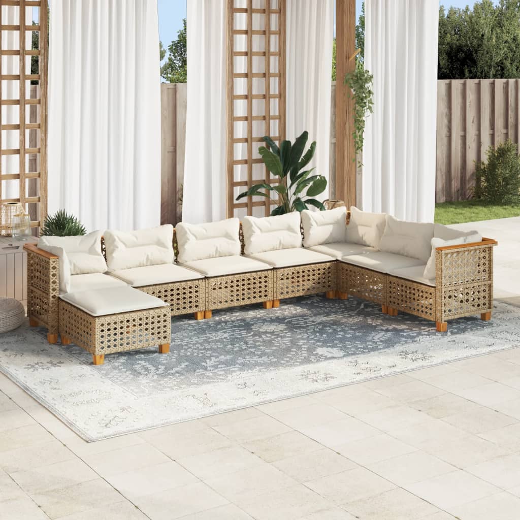 vidaXL 8-tlg. Garten-Sofagarnitur mit Kissen Beige Poly Rattan