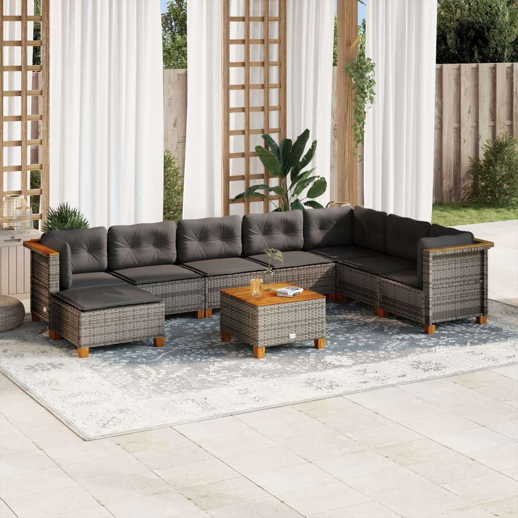 vidaXL 9-tlg. Garten-Sofagarnitur mit Kissen Grau Poly Rattan