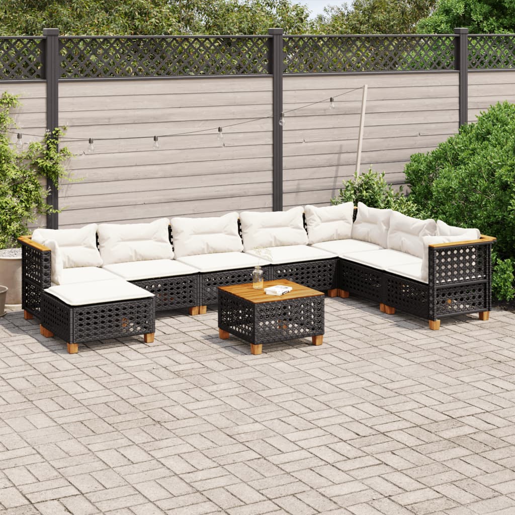 vidaXL 9-tlg. Garten-Sofagarnitur mit Kissen Schwarz Poly Rattan