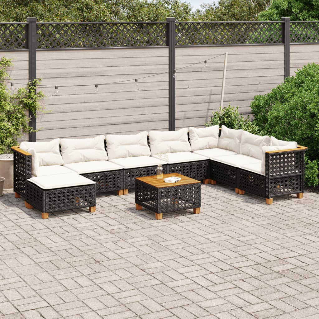 vidaXL Set mobilier de grădină cu perne, 9 piese, negru, poliratan
