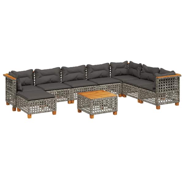 vidaXL 9-osaline aiadiivani komplekt patjadega, hall, pol&uuml;rotang