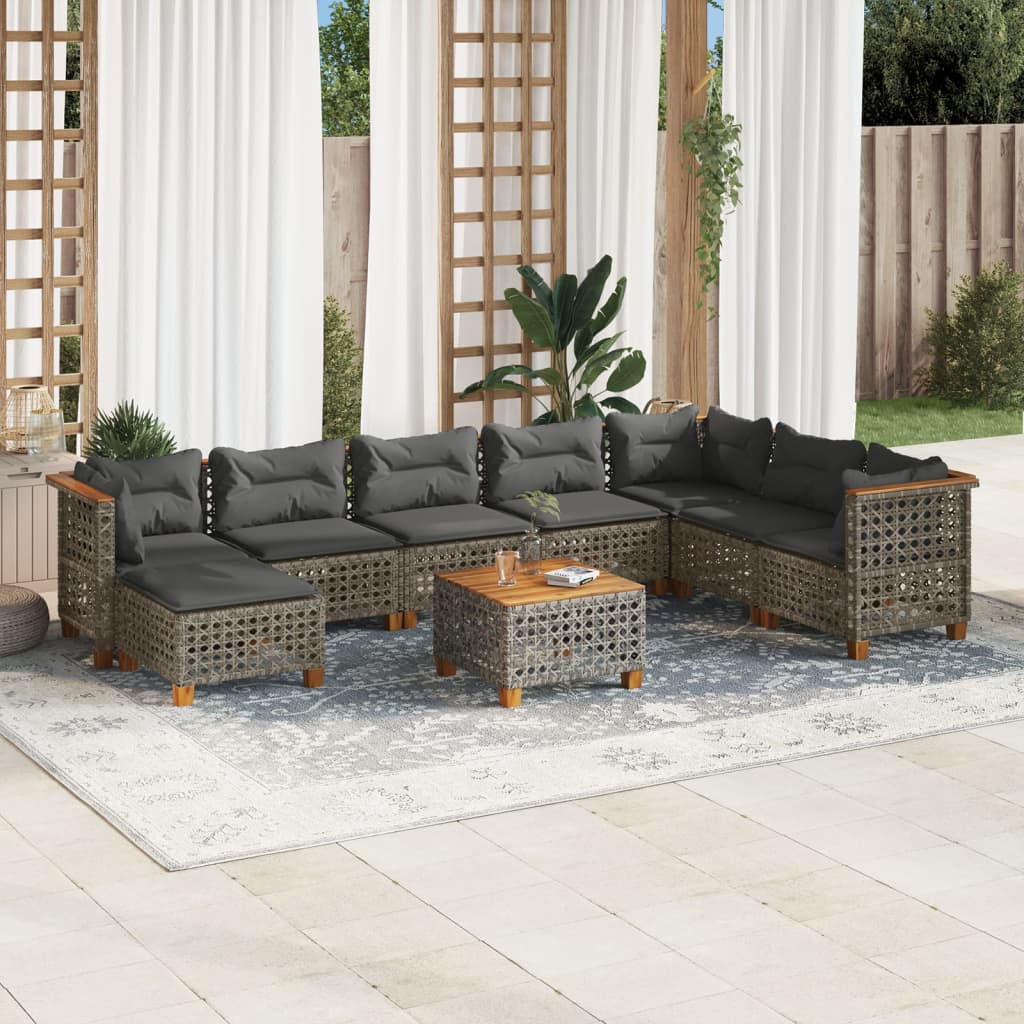 Thumbnail - vidaXL 9-tlg. Garten-Sofagarnitur mit Kissen Grau Poly Rattan